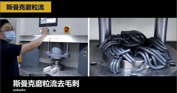 液压内啮合齿轮侧壁上的小孔去毛刺，磨粒流比人工快几十倍